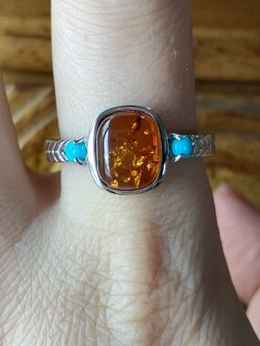 Baltic Amber Sleeping Beauty Turquoise Sterling Silver Ring Size 10